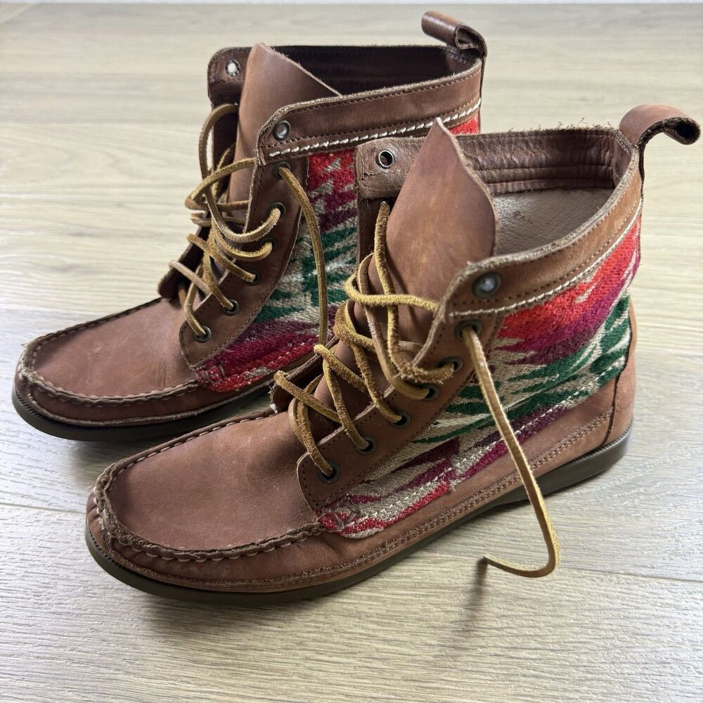 2568 Samosa Boots Women 9 Pendleton Wool Southwest Aztec Blanket Print Brown Moc